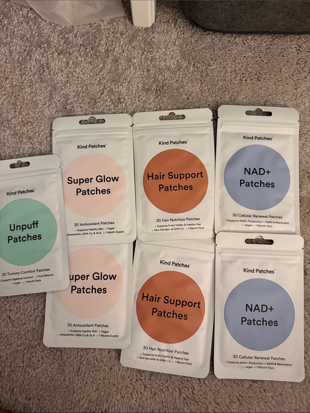 Super Glow, Hair Support & NAD+ Patch Bundle - Assorted Pastel Colors